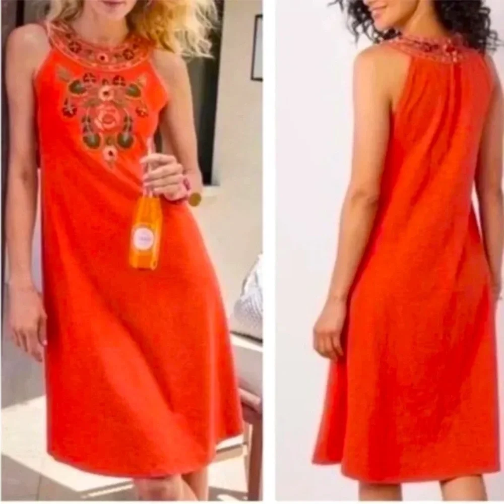 SOFT SURROUNDINGS LIDAH DRESS FLORAL EMBROIDERED FIERY ORANGE - Picture 3 of 10